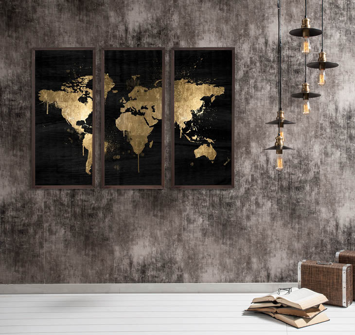 black or gold framed wall paintings